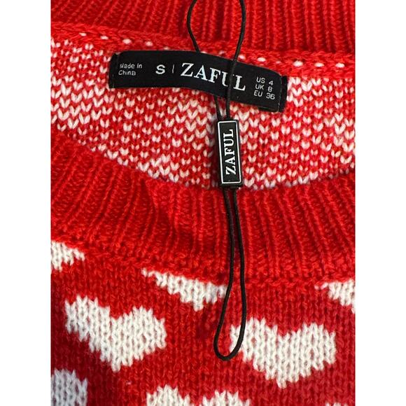 Zaful Women’s Sweater Size Small Ugly Xmas Party Red White reindeer hearts NWT - Picture 4 of 6